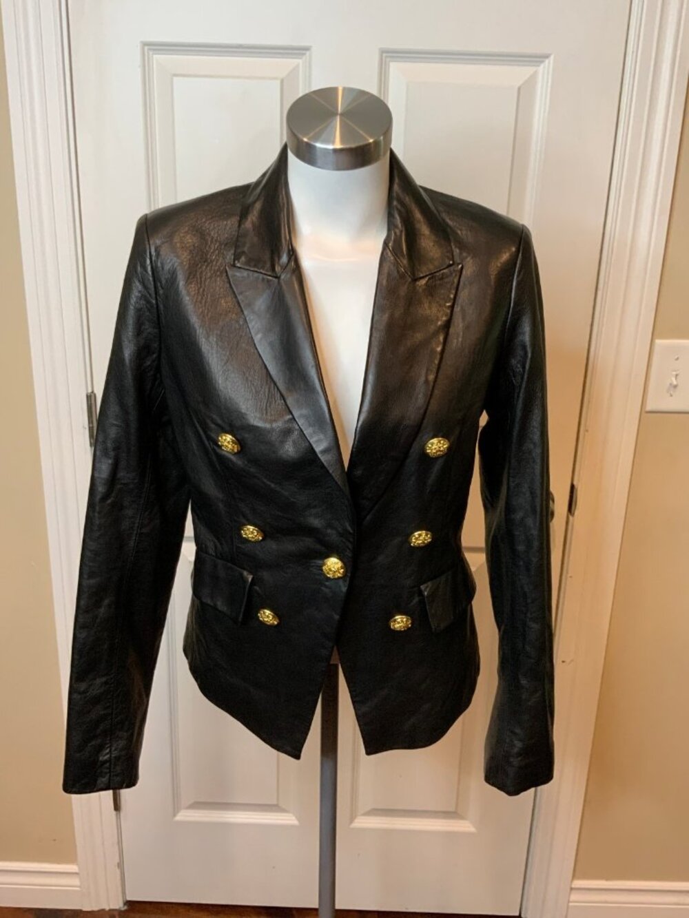 Veronica Beard Black 100% Leather Cooke Dickey Blazer Jacket NWT $1,295, Size 8